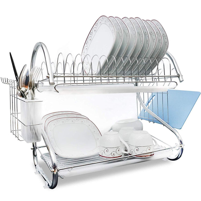 Brankeys Dish Drying Rack - 2 Tier Metal Drying Rack With Utensil Holder, Kitchen Dish Drainer and Cutting Board Holder for Kitchen Counter Top, Stylish Drying Rack for Dishes