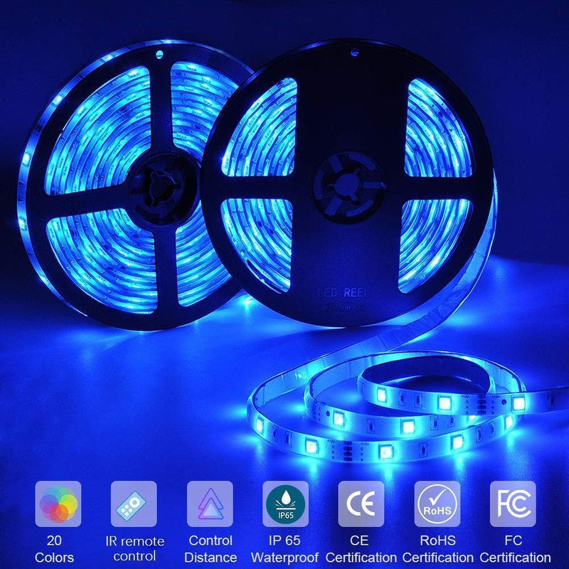 LED Strip Lights 32.8ft, ikelimus 10m RGB Waterproof Self-Adhesive Dimmable LED Light Strips 12Vdc SMD 5050 300 LEDs LED Tape Light with 44-Keys IR Remote Controller for Clubs/Homes/Hotels/Outdoor