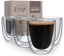 Double Wall Espresso Cups Set - Insulated Coffee Shot Glasses - 2.6oz, Set of 4 - Demitasse Gift Box