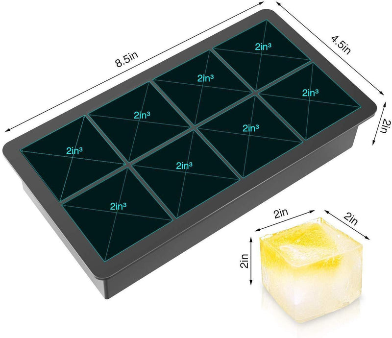 Ice Cube Trays Silicone Large Square Ice Cube Molds for Whiskey and Cocktails, Keep Drinks Chilled, Reusable and BPA Free (2pc/Pack)