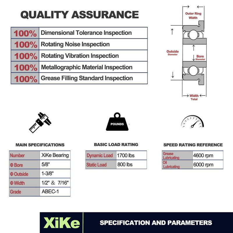 XiKe 4 Pack Flanged Ball Bearing ID 5/8" x OD 1-3/8", Lawn Mower, Wheelbarrows, Carts & Hand Trucks Wheel Hub for Suitable, Replacement for Snapper, Stens, JD, Snapper, MTD, Marathon ＆ AYP Etc.