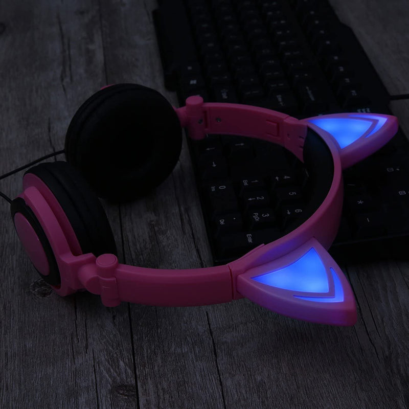 ZoeeTree Cat Ear Headphones, Kids Headphones Flashing Glowing Cosplay Fancy Foldable Over-Ear Gaming Headsets with LED Flash Light for Children,Compatible for iPhone 6S,Android Phone (Pink)