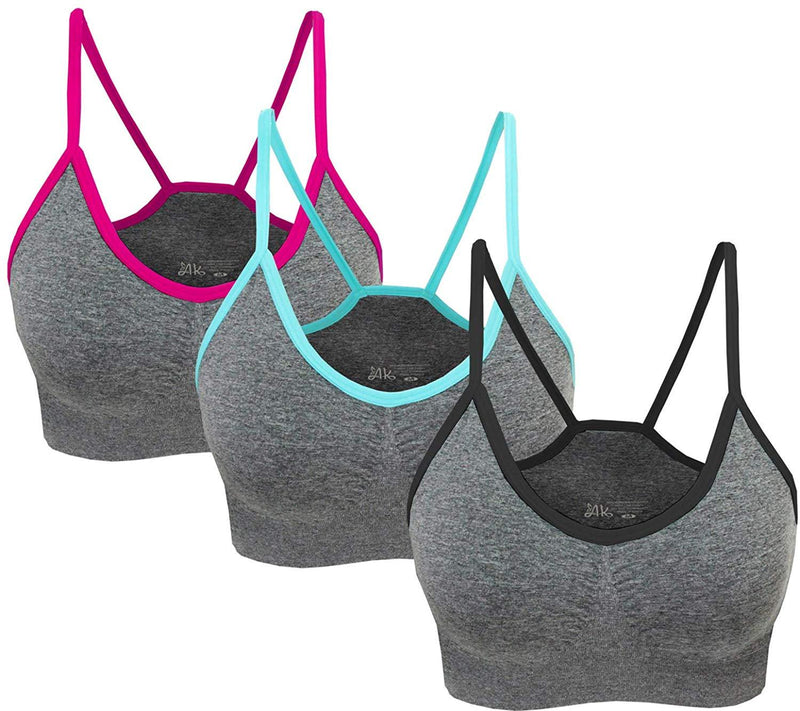 AKAMC 3 Pack Women's Medium Support Cross Back Wirefree Removable Cups Yoga Sport Bra