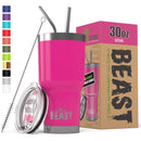 BEAST 30oz Stainless Steel Tumbler Vacuum Insulated Rambler Coffee Cup Double Wall Travel Flask Mug with Splash Proof Lid, 2 Straws, Pipe Brush & Gift Box Bundle By Greens Steel