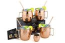 Moscow Mule Copper Mugs, 100% Handcrafted, Food-safe Copper Mugs, Mug with Brass Handle & Stainless-Steel Lining, with Copper Straws, Jigger and Shot Glass (Hammered)