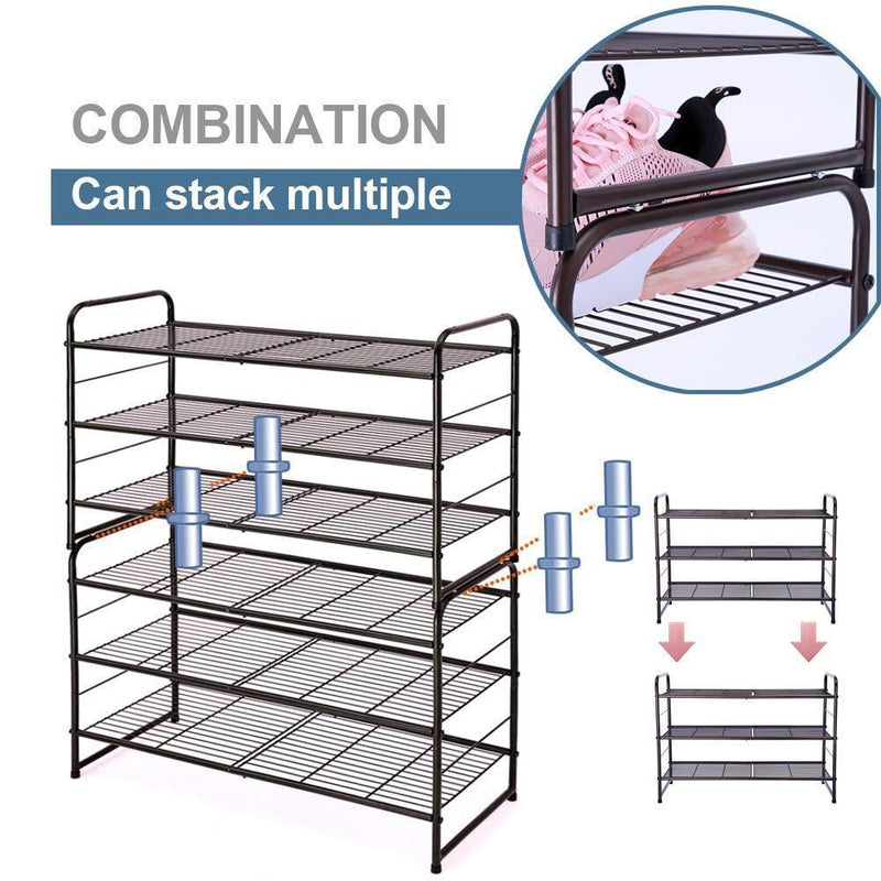 Simple Trending 3-Tier Stackable Shoe Rack, Expandable & Adjustable Shoe Shelf Storage Organizer, Wire Grid, Bronze