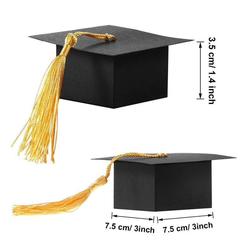 100 Pieces Graduation Cap Shaped Gift Box Grad Cap Candy Sugar Chocolate Box with Tassel for Graduation Party Favor Accessories (Yellow, 100 Pieces)