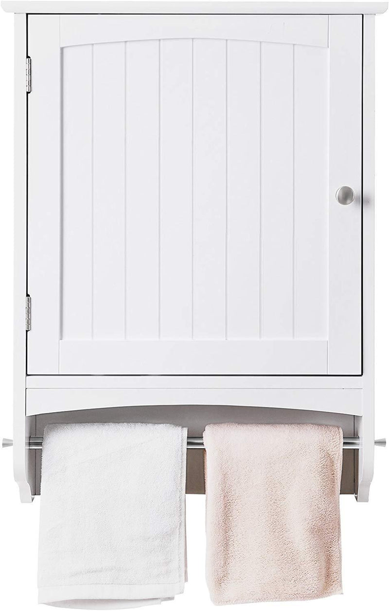 VASAGLE Wall Cabinet, Hanging Bathroom Storage Cabinet with Rod and Adjustable Shelf, Medicine Cabinet, Wooden, White 18.9 x 6.3 x 25.6 Inches UBBC22WT