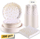 Duocute Pink and Gold Party Supplies 200Pcs Disposable Pink Paper Plates 12oz Cups Napkins Dinnerware Set Golden Dot Theme Party Wedding Bachelorette Girl Birthday Baby Shower, Serves 50