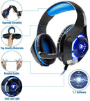 MODOHE USB Gaming Headset for PC, 7.1 Surround Sound Computer Gaming Headphones, PC Headset with Noise Canceling Mic Volume Control LED Light for PC Mac Laptop