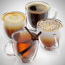 Stone & Mill Double Wall Insulated Glass Espresso Mugs, AM-04 Coffee Glasses with Handle Gift Box Set of 4, 5 Ounce