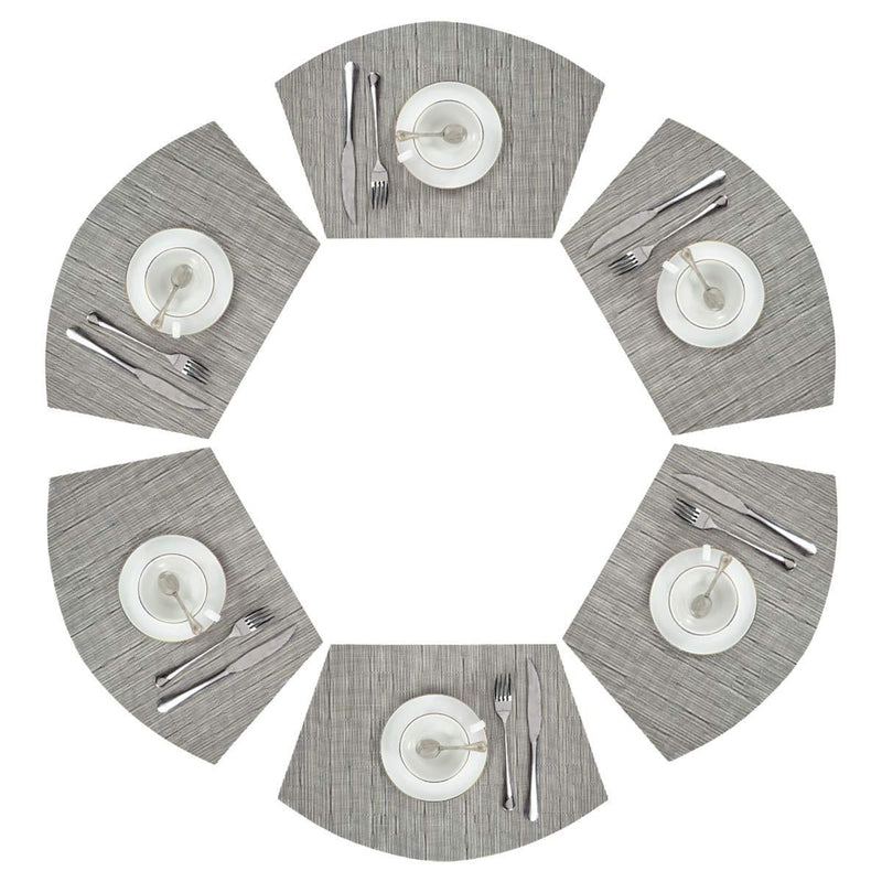 PAUWER Grey Round Table Placemats Set of 7 Wedge and Round Placemats Set for Round Dining Table Washable Woven Vinyl Placemats Set