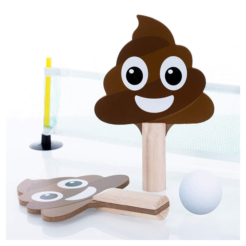 Master Toy Smiling Poo Pong Natural Brown 25 x 3 Wood Pong Game Set Paddles Ball Net