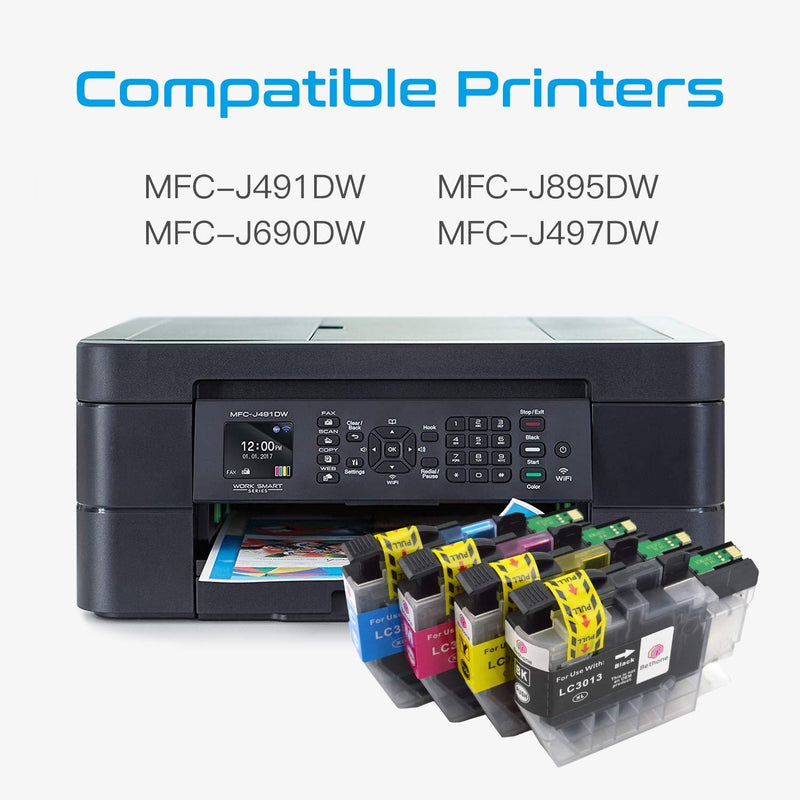 Bethone Compatible Ink cartridges for Brother LC3013 LC3011, Compatible with Brother MFC-J491DW, MFC-J690DW, MFC-J895DW, MFC-J497DW Printer (1 Black, 1 Cyan, 1 Magenta, 1 Yellow)