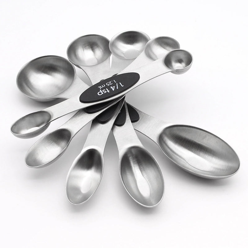 AUYE Magnetic Measuring Spoons,Set of 5 Double Sided Stainless Steel,Measuring dry and Liquid Ingredients for Home and Kitchen