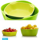 HIRALIY Double Dish Plastic Snack Dish Serving Bowl with Shell Storage for Nuts, Fruits and Candies (Green/Yellow)