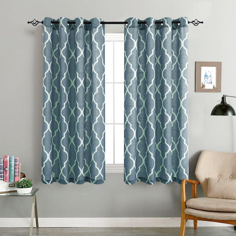 Curtains for Living Room 84 inch Grey Moroccan Tile Linen Blend Grommet Window Treatmenrt Set 2 Panels Bedroom Kitchen