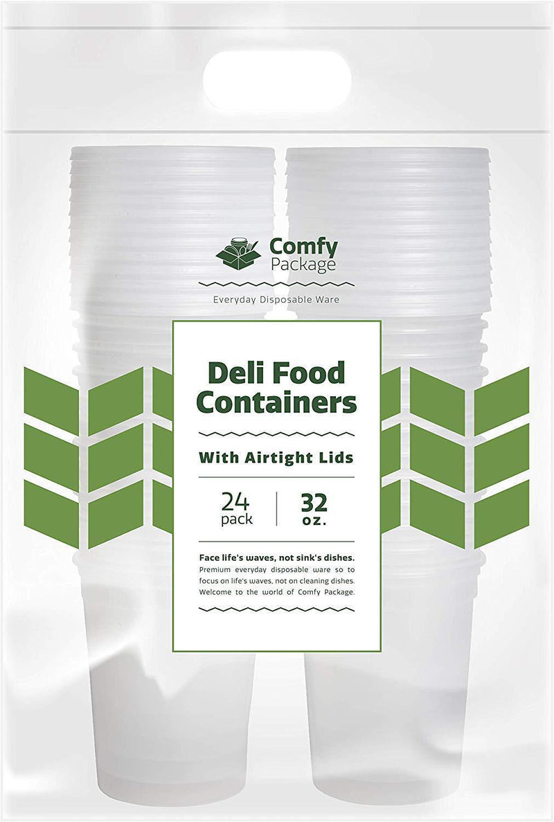 [24 Sets- 32 oz.] Plastic Deli Food Storage Containers With Airtight Lids