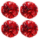 TTSAM 4 Pack (2 Pair) Metallic Foil Cheerleader Pom Poms & Plastic Ring Cheer Poms with Baton Handle Cheerleading Pompoms for Sports Party Dance Team Accessories Cheering Squad Spirit (Red & Silver)