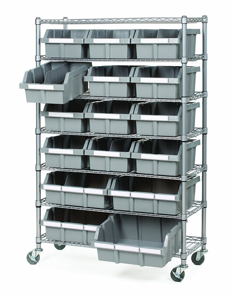 Seville Classics Commercial 8-Tier UltraZinc/Blue NSF 24-Bin Rack Storage System