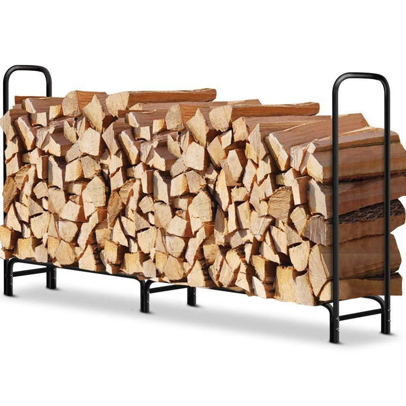 4ft Firewood Rack Outdoor Log Holder for Fireplace Heavy Duty Wood Stacker for Patio Deck Metal Kindling Logs Storage Stand Steel Tubular Wood Pile Racks Outside Fire place Tools Accessories Black