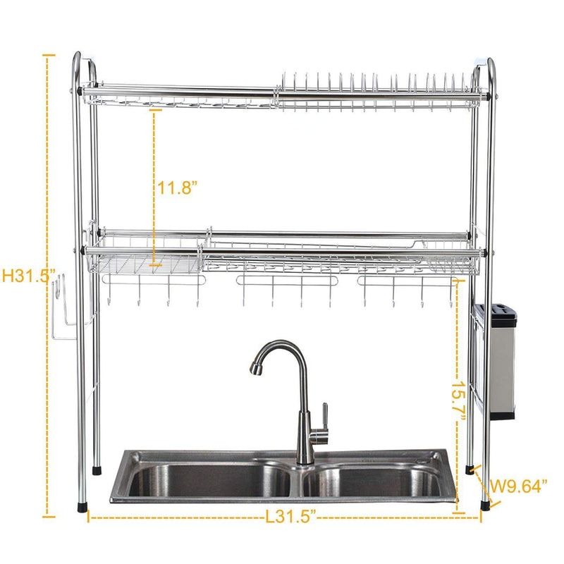 1208S 304 Stainless Steel Over Sink Drying Rack Dish Drainer Rack&Kitchen Organizer (Double Groove-Double-layer)