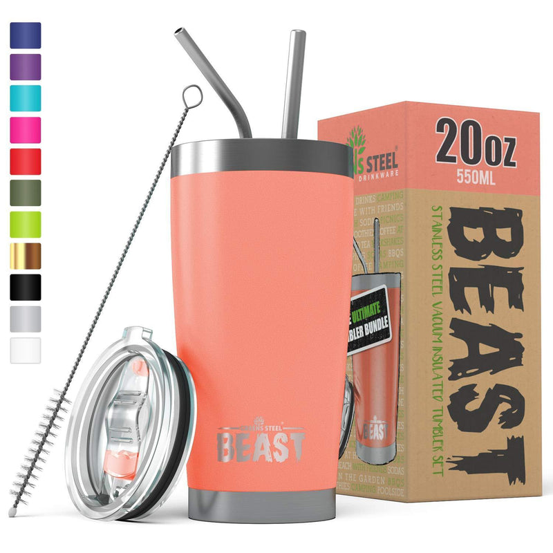 BEAST 30oz Stainless Steel Tumbler Vacuum Insulated Rambler Coffee Cup Double Wall Travel Flask Mug with Splash Proof Lid, 2 Straws, Pipe Brush & Gift Box Bundle By Greens Steel