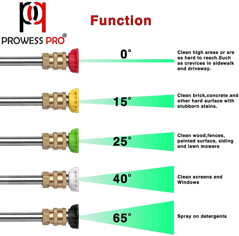 PP PROWESS PRO High Pressure Washer Gun 4000 PSI M22 x 14mm Inlet Fitting with 21 Inch Extension Wand Lance & 5 Quick Connect Nozzles