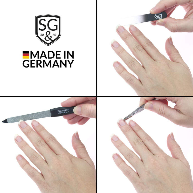 Manicure set made in Germany - 7 piece stainless steel exclusive finger & toe nail clipper set in luxury leather case, made in Solingen Germany