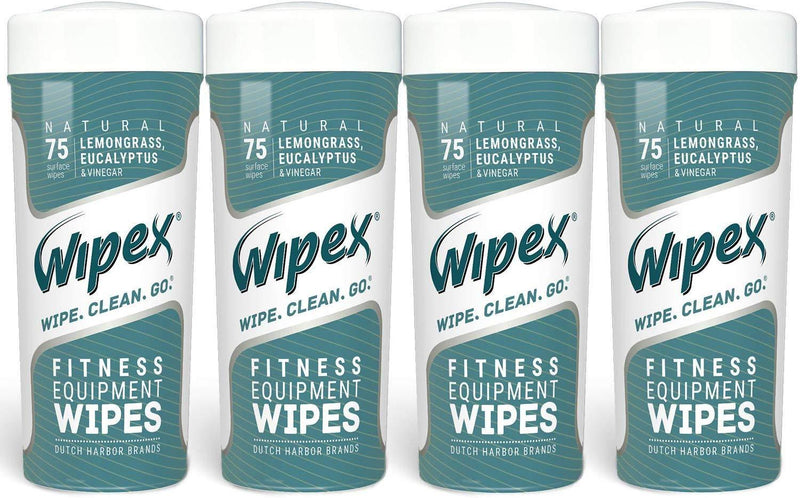 Wipex Natural Gym & Fitness Equipment Wipes for Personal Use - Lemongrass, Eucalyptus & Vinegar- Great for Yoga Mats, Pilates, Home Gym, Peloton, Spas - 4pk, 300 Wipes