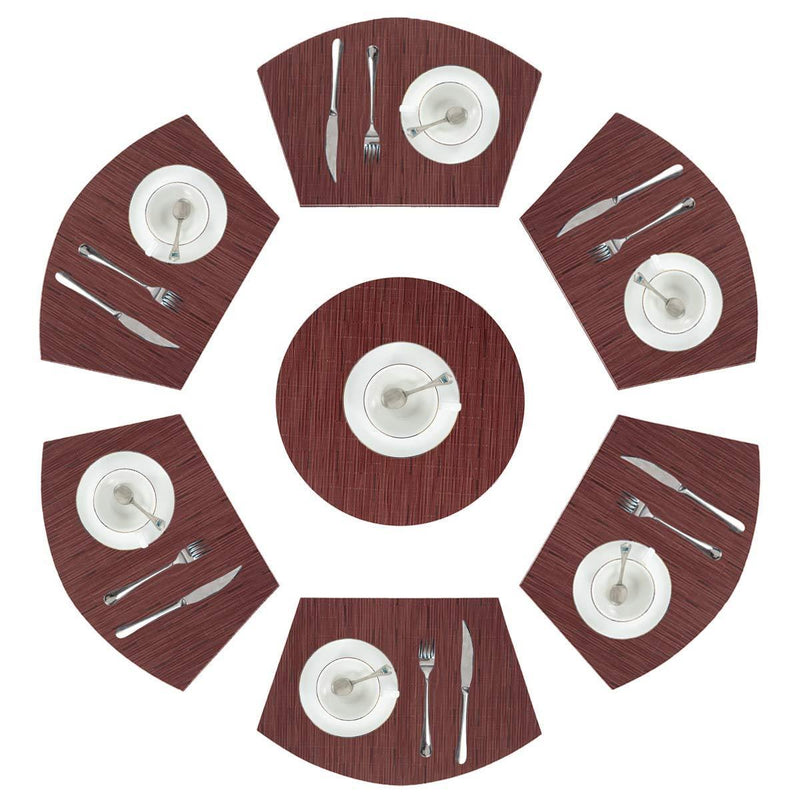 PAUWER Grey Round Table Placemats Set of 7 Wedge and Round Placemats Set for Round Dining Table Washable Woven Vinyl Placemats Set