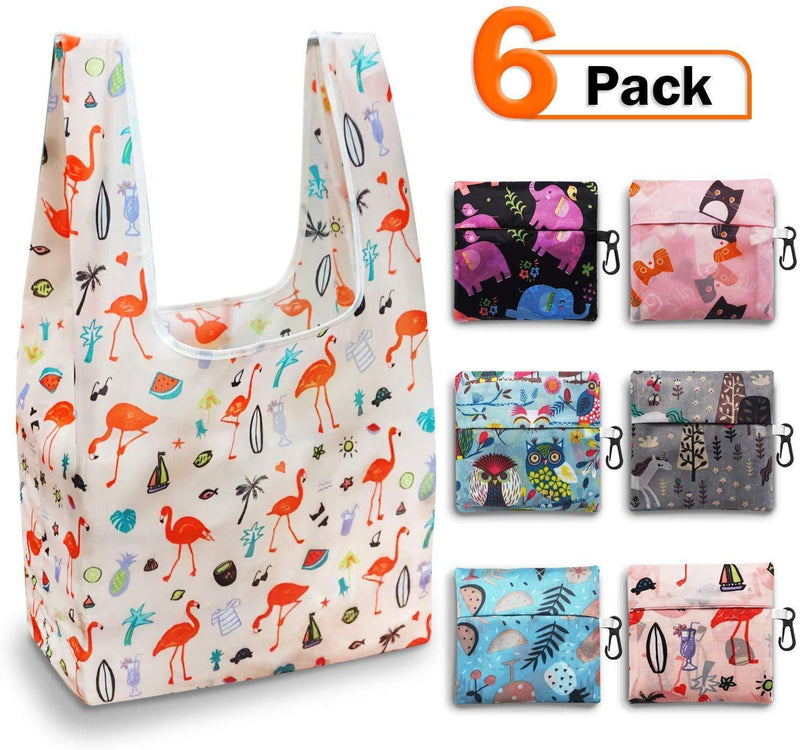 Reusable Grocery Bags Set, Foldable Grocery Bags,Grocery Tote Foldable into Attached Pouch, Polyester Reusable Shopping Bags, Washable, Durable and Lightweight