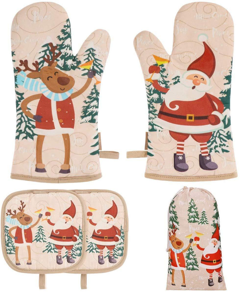 KeShi Kitchen Oven Mitts Set, Oven Mitts and Pot Holders, Heat Resistant with Quilted Cotton Lining, Non-Slip Surface 4 Pieces for Cooking, Baking, Grilling, Barbecue (Gray)