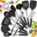 cooking Utensils - 8 Kitchen Utensils, Silicone & Stainless Steel Set- Serving Tongs, Spoon, Spatula Tools, Pasta Server, Ladle, Strainer, Whisk. Rice & Potato servers