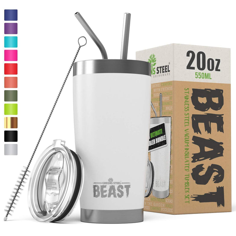 BEAST 30oz Stainless Steel Tumbler Vacuum Insulated Rambler Coffee Cup Double Wall Travel Flask Mug with Splash Proof Lid, 2 Straws, Pipe Brush & Gift Box Bundle By Greens Steel