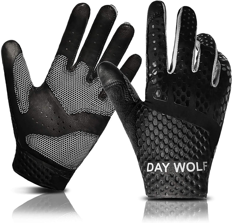 day wolf New Full Finger Workout Gloves Gym Exercise Half Finger Fitness Gloves Heavy Weight Lifting Leather Palm Protection Strong Grip Padded Quality Breathable Comfort Gloves