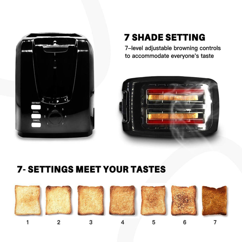 Toaster, 2 Slice Toaster Toasts Evenly And Quickly Black Stainless Steel Bagel Toaster With 2 Wide Slots,7 Browning Dials And Removable Crumb Tray For Bread Waffles