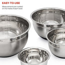 Sterline Stainless Steel Mixing Bowl Set of 4 w/Lids, Non-Slip Mixing Bowls .75, 1.5, 3, 5-Quarts w/Measurement Displayed Inside, Small-Large Nesting Bowls, Cooking and Kitchen Essentials, Silver