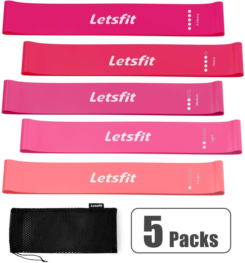 Letsfit Resistance Loop Bands, Resistance Exercise Bands for Home Fitness, Stretching, Strength Training, Physical Therapy, Natural Latex Workout Bands, Pilates Flexbands, 12" x 2"