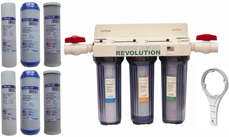 Reverse Osmosis Revolution Whole House 3-Stage Water Filtration System, 3/4" Port with 2 valves and Extra 1 Year Filter Supply (2 Sets, 6 pcs)