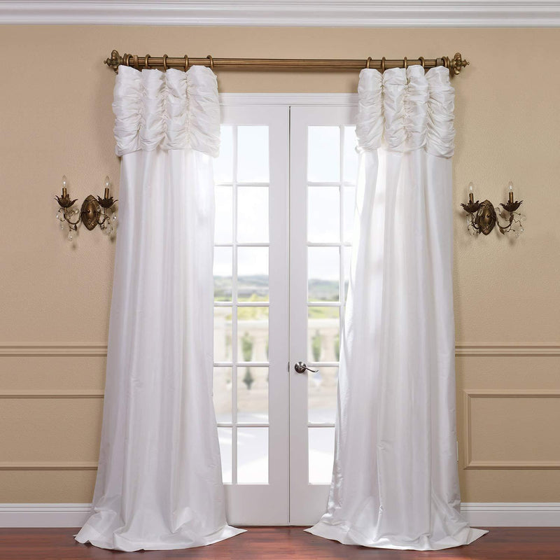 Half Price Drapes PTCH-112-108-RU Ruched Faux Silk Taffeta Curtain, Platinum