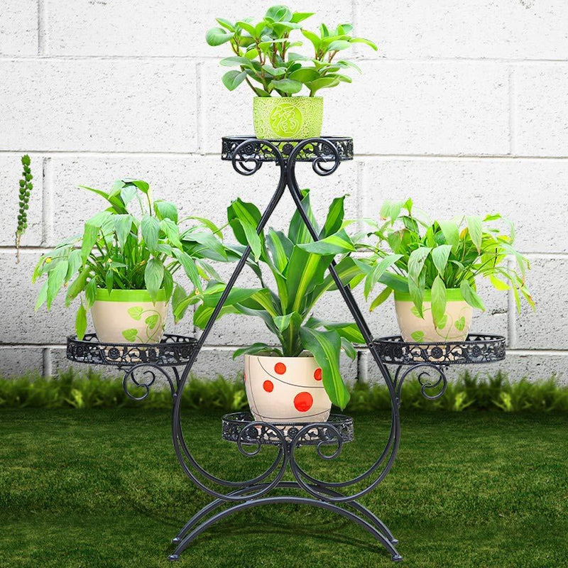 ZGXY Homes Garden 4-Tier Metal Plant Stand Shelf Display Rack Flower Pot Holder Indoor Outdoor Patio Corner Decor Black