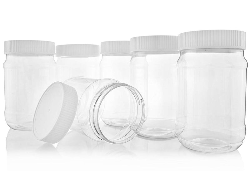 Pinnacle Mercantile Crystal Clear Plastic Jars with Screw on Lids 16 oz Set 6 Wide Mouth