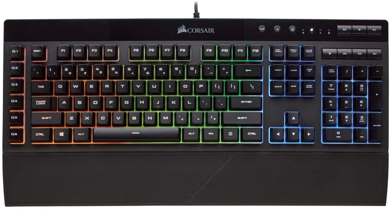 Corsair K55 RGB Gaming Keyboard - Quiet & Satisfying LED Backlit Keys - Media Controls - Wrist Rest Included – Onboard Macro Recording