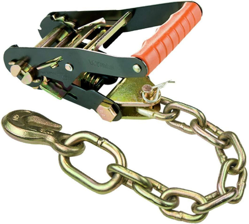 VULCAN ProSeries Orange 2 Inch x 96 Inch Lasso Auto Tie Down with Chain Anchors - 3300 lbs. Safe Working Load, 4 Pack - Easily Trailer Any Car, Truck, SUV, Jeep, Or Sportscar