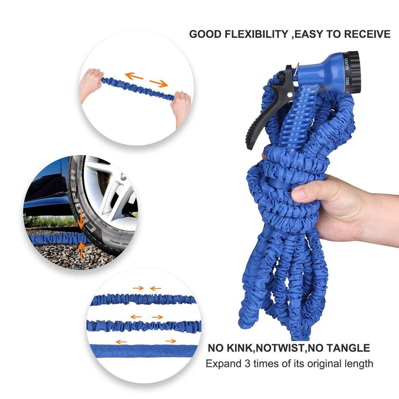 Expandable Garden Hose 50ft(7 in 1)multi-function hose nozzle, garden hose lightweight- multiple spray patterns water hose gun,flexible garden hose with double latex core - super fabric protection,ret