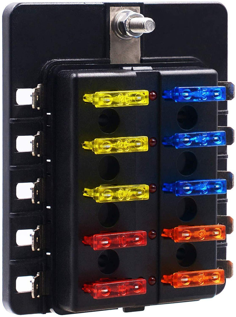 BlueFire 12 Way 30A 32V Blade Fuse Box Board with 24PCS Fuse + LED Warning Light for Car/Marine Boats/Automotive/Trike