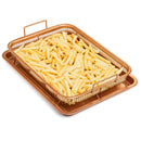 Chef’s Star Copper Crisper Tray - Ceramic Coated Cookie Tray & Mesh Nonstick Basket - Healthy Oil Free Air Frying Option For Chicken, French Fries, Onion Rings & More