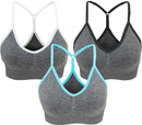 AKAMC 3 Pack Women's Medium Support Cross Back Wirefree Removable Cups Yoga Sport Bra