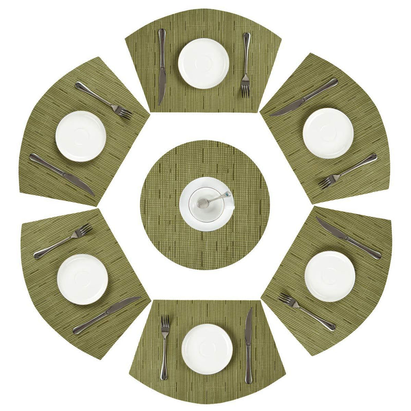 PAUWER Grey Round Table Placemats Set of 7 Wedge and Round Placemats Set for Round Dining Table Washable Woven Vinyl Placemats Set